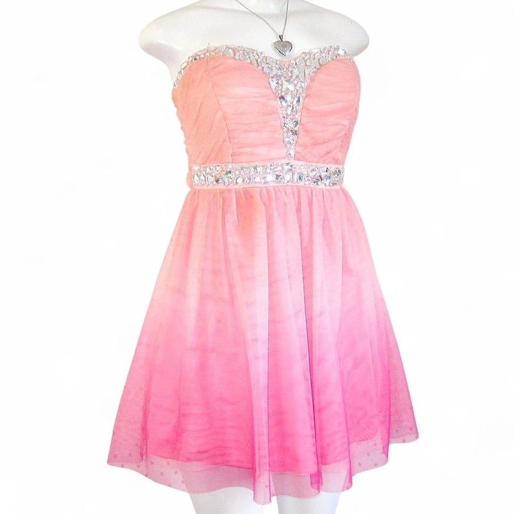 y2k pink rhinestone strapless mini dress